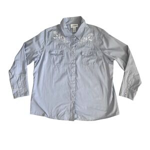 Back In The Saddle Embroidered Western Shirt Blue Womens 1X Pearl Snap Button Up
